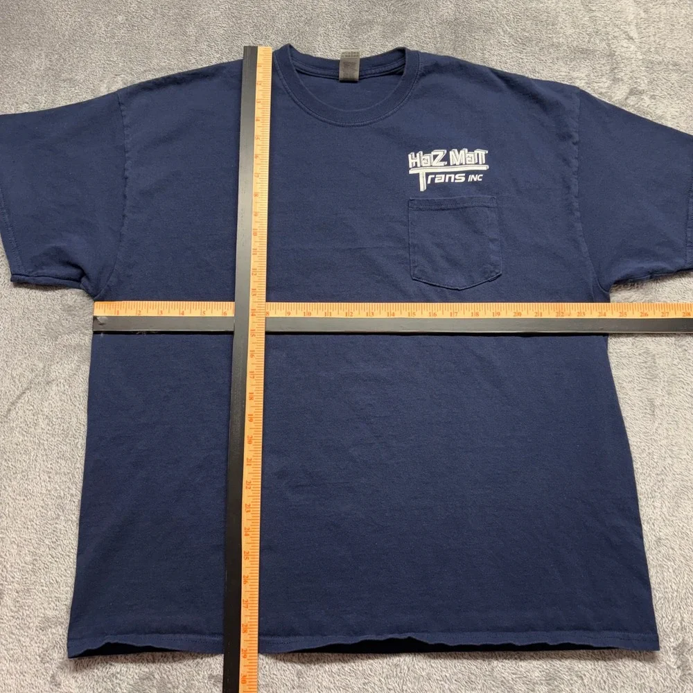 Gildan Pocket T-Shirt Mens 2XL‎ Navy Blue Good HazMat Trans Inc Graphic Tee